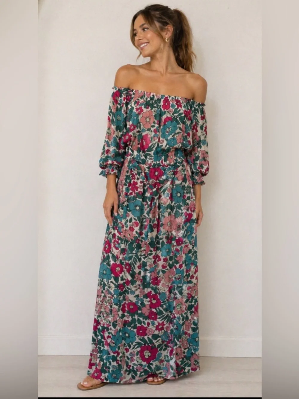 NWT Charles Henry Floral off shoulder maxi dress. Womens size medium.